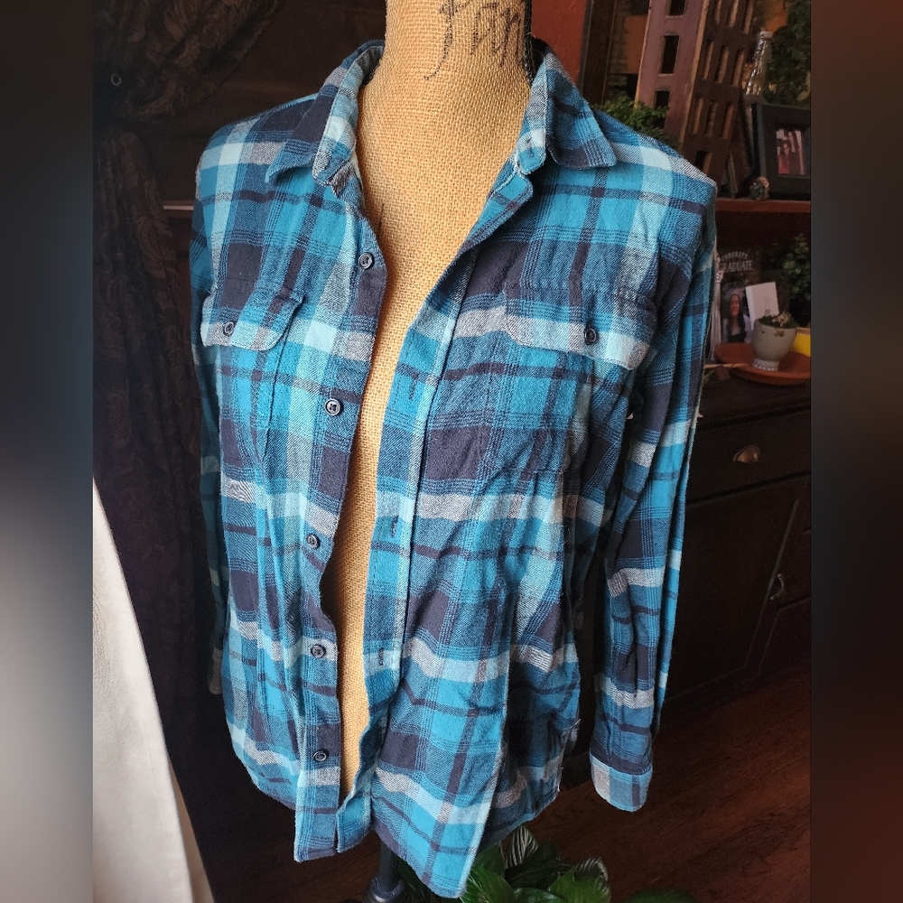 Old Navy Boy's Casual Blue and Black Plaid Shirt